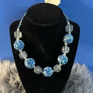 Esmor Large Statement Necklace & Earrings Set Blue White Clear Jewelry